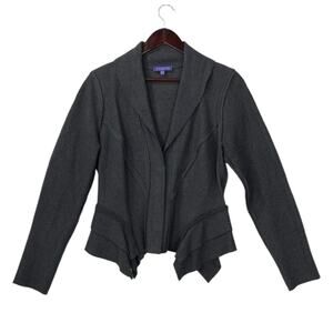 Vivienne Tam Womens Blazer Jacket Peplum Wool Blend Charcoal Grey Fitted Goth